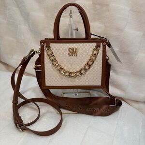 Steve Madden Brown and Cream Satchel with Gold Chain